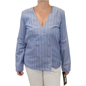 You Babes by Fritzi Double Breasted Blue White Pinstripe Blazer Med Vtg